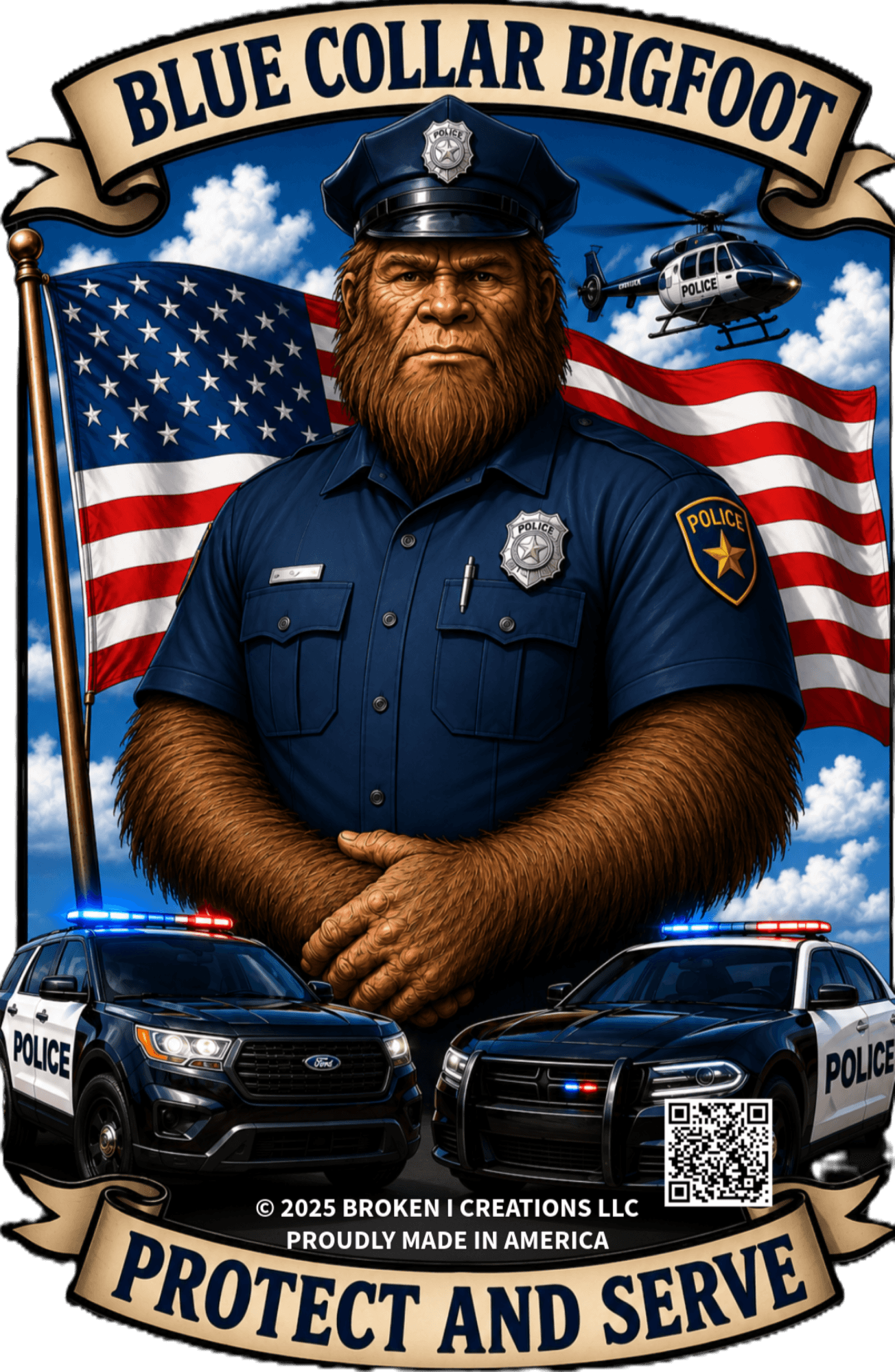 Blue Collar Bigfoot Protect and Serve police shirt design