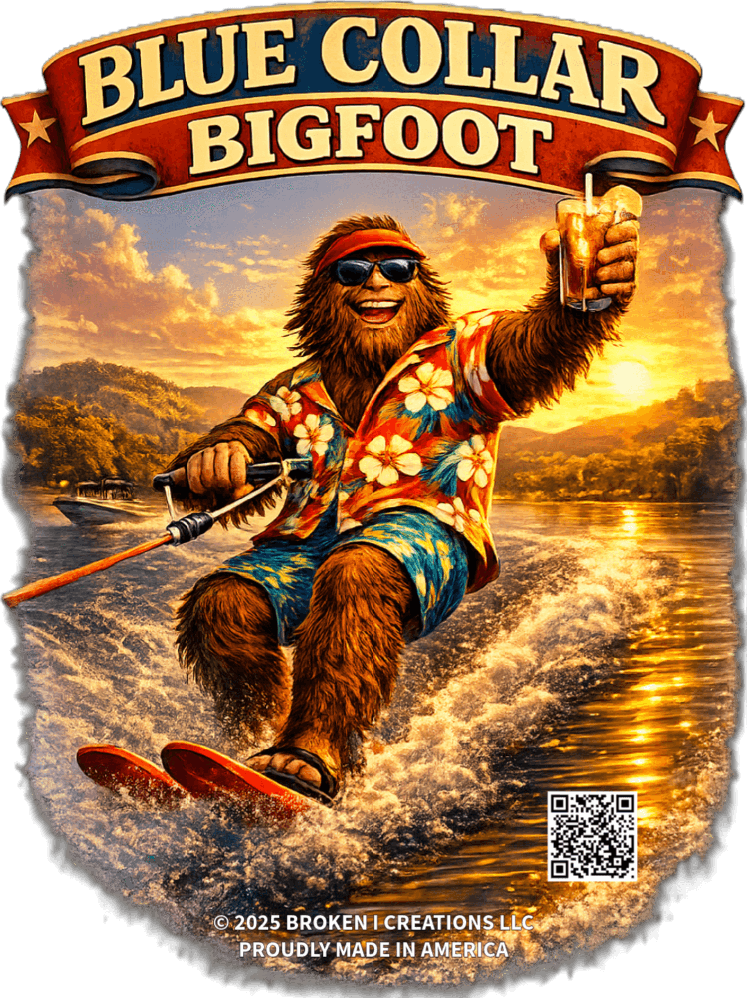 Blue Collar Bigfoot Waterskiing wild shirt design